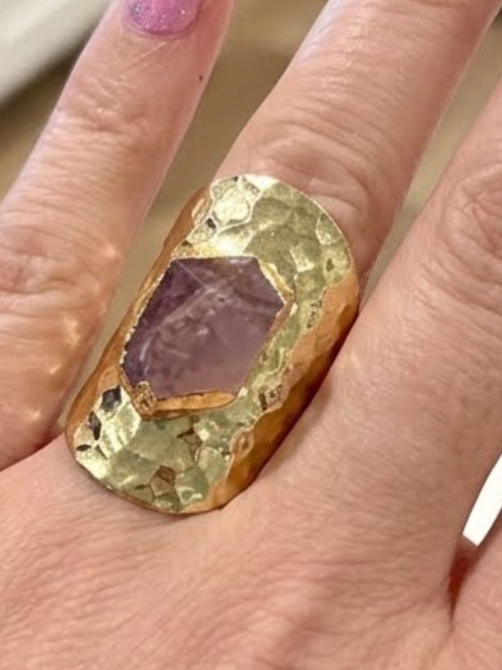 Vintage Artisan Raw Amethyst Statement
Ring Gold Overlap Adjustable Size
7-8
